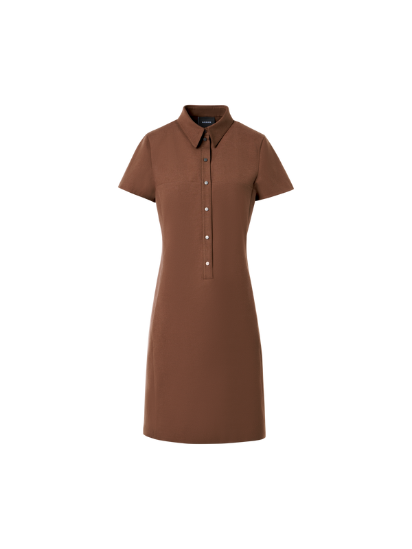 Designer Cotton Silk Stretch Double-Face Polo Dress - brown