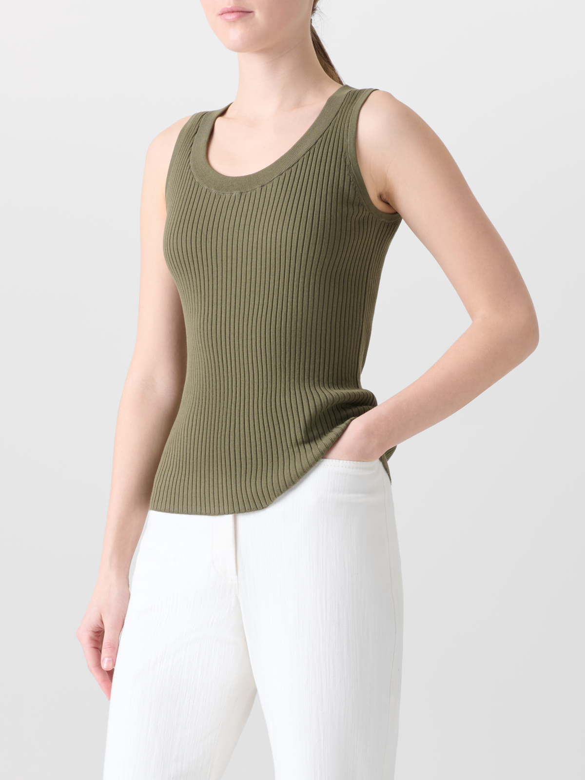 Designer Knit Tank Top in Twisted Cotton Rib - neutral - green #editorial