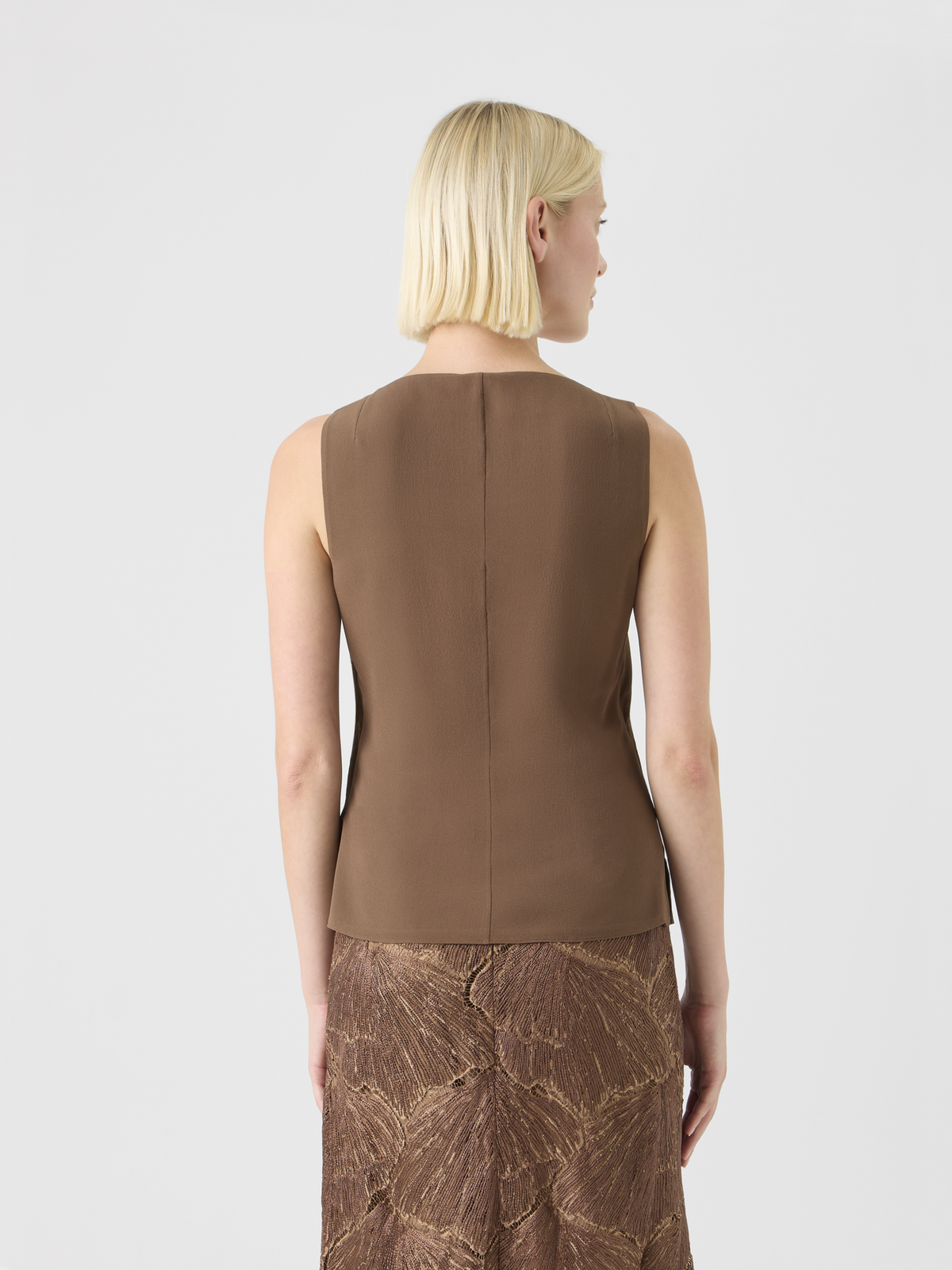 Designer Silk Georgette Scoop-Neck Top - brown #editorial