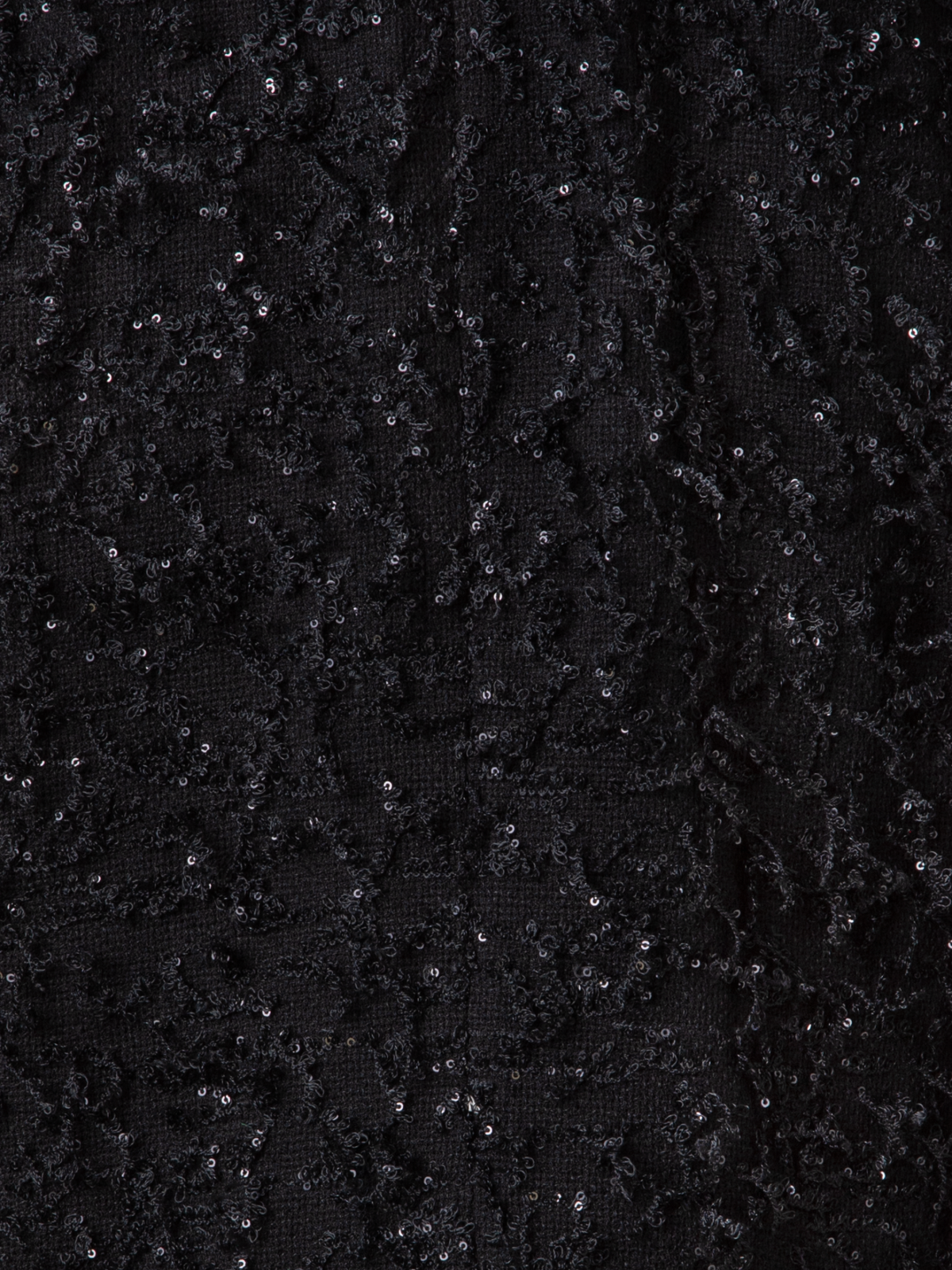 Designer Short Jacket with Micro Sequins Fringed Bouclé - black