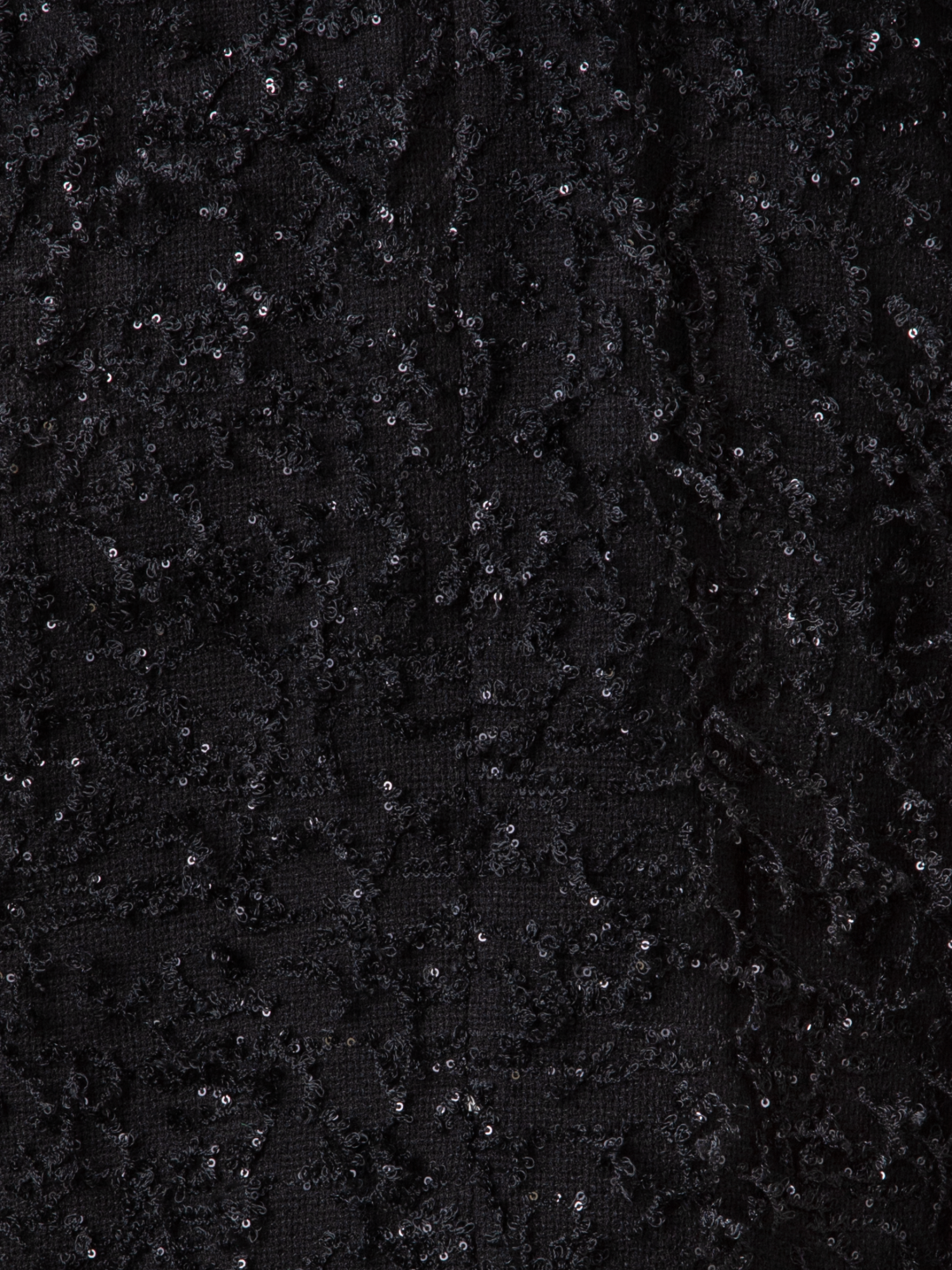 Designer Short Jacket with Micro Sequins Fringed Bouclé - black