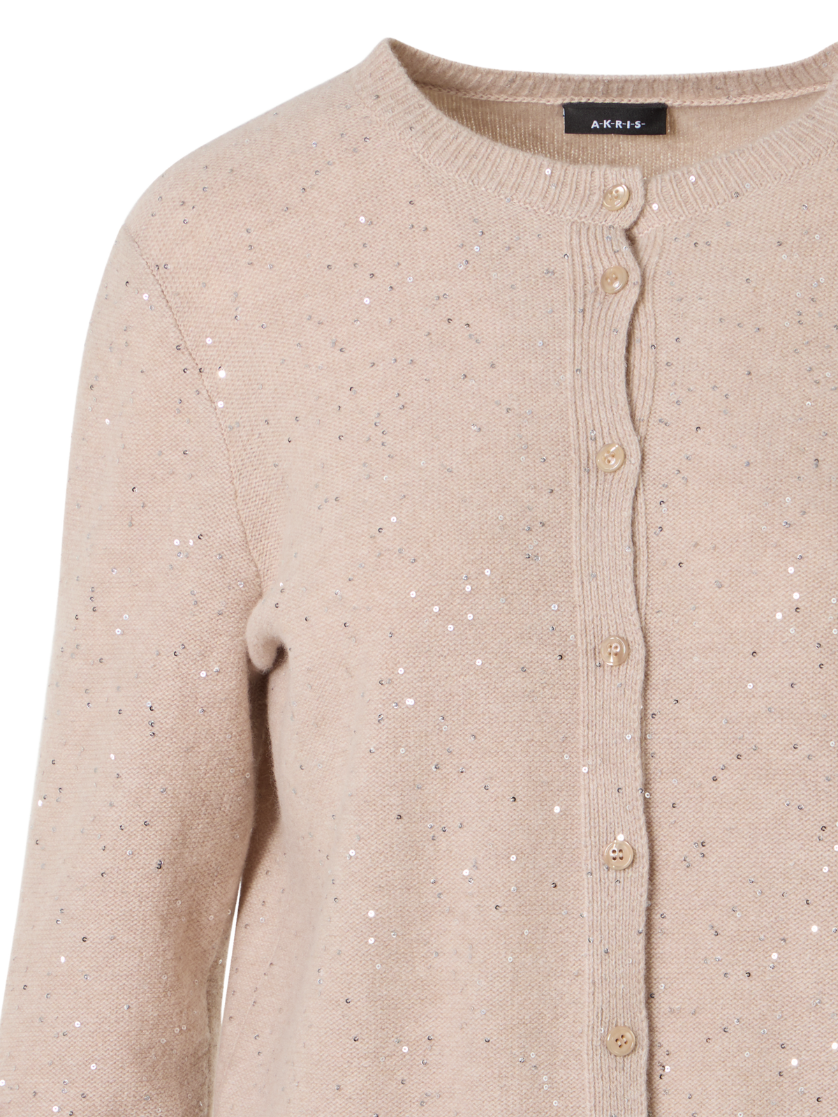 Designer Long-Sleeve Wool-Cashmere Knit Cardigan - beige