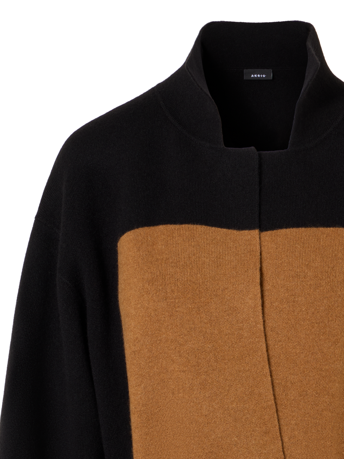 Designer Color Block Cashmere Double-Face Knit Coat - brown - multicolor - black