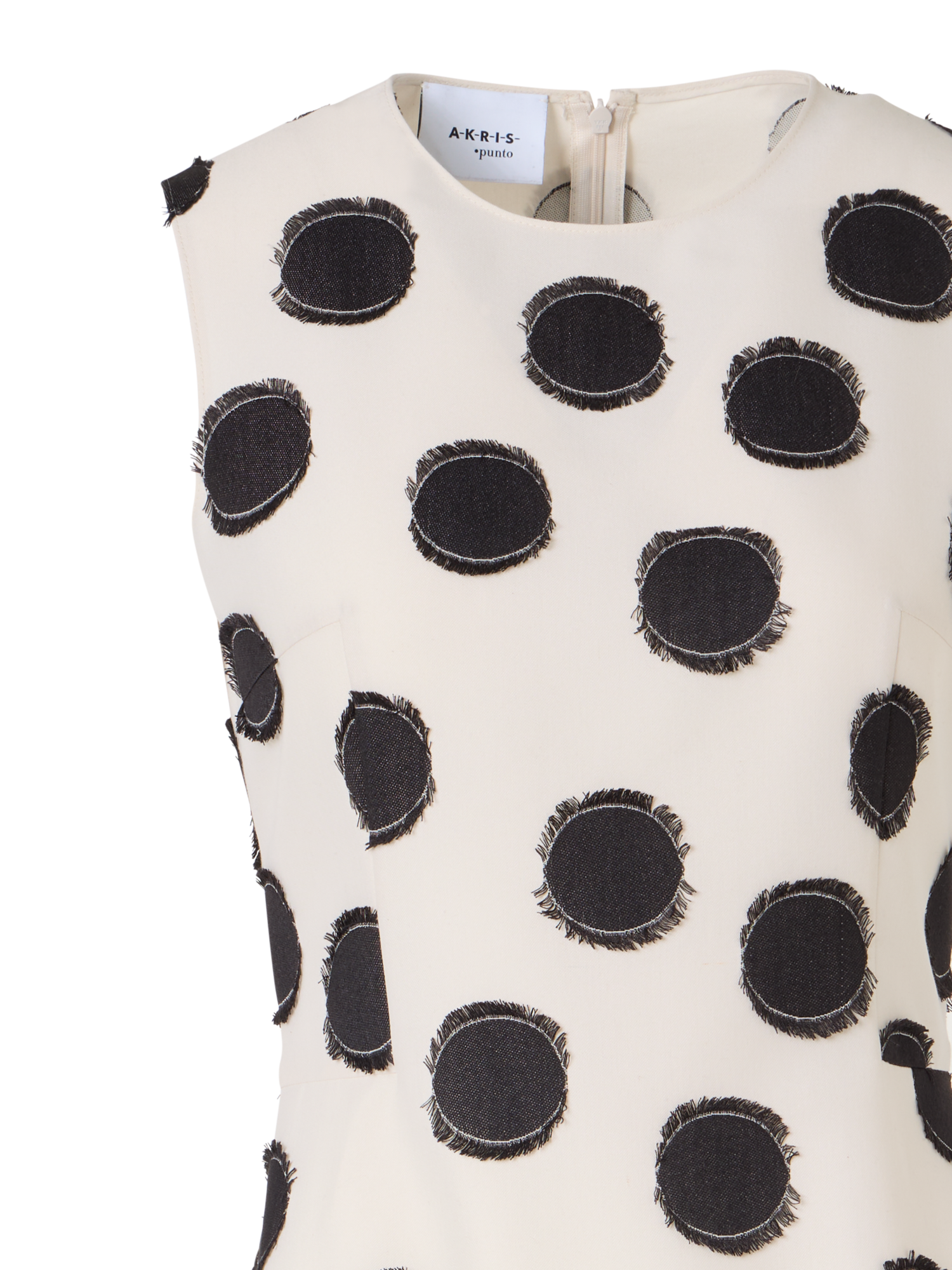 Designer Sleeveless Fringed Polka-Dot Midi Dress - white