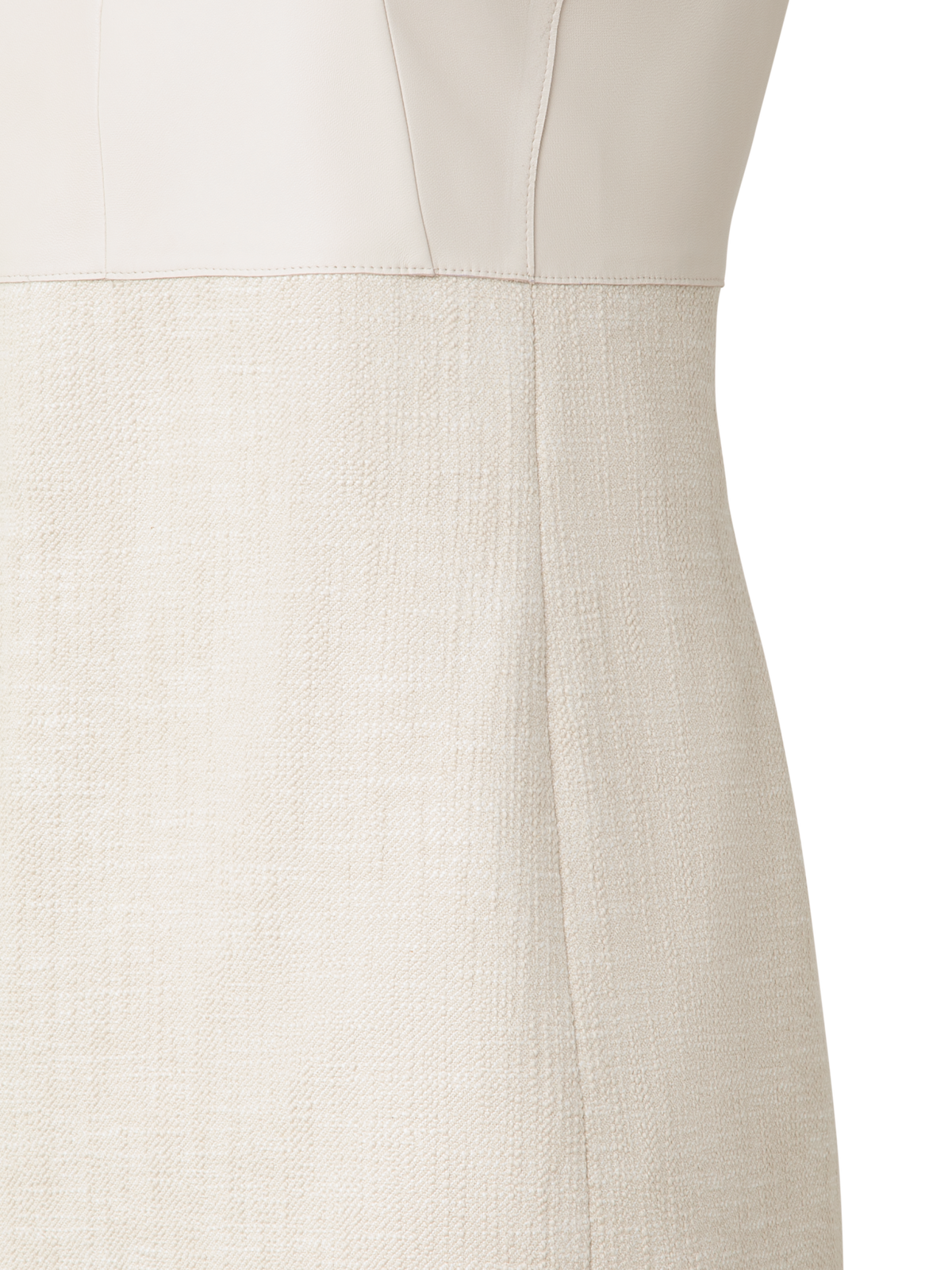 Designer Sheath Dress in Cotton Denim with Leather Skirt - neutral - ecru - white