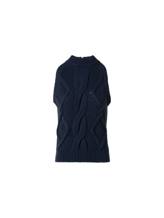 Designer Sleeveless Top in Chunky Cotton Cable Knit - navy - blue