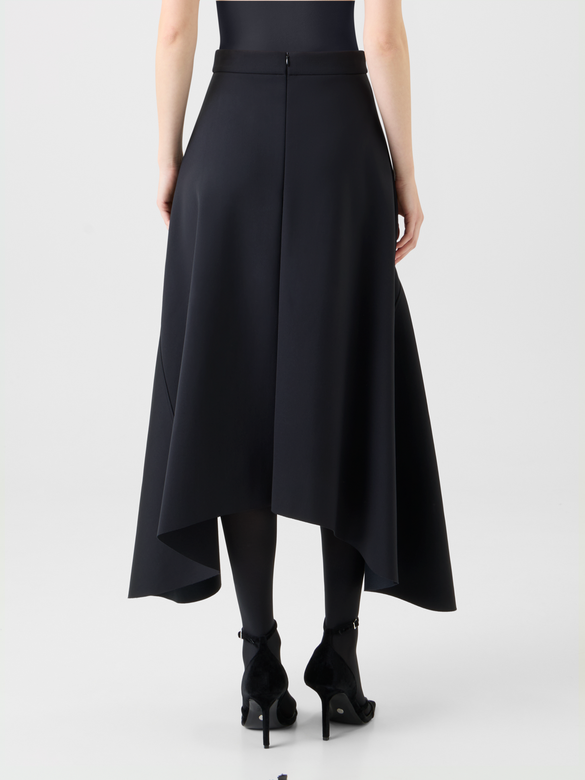 Designer Asymmetrical A-Line Neoprene Handkerchief Skirt - black - neutral #editorial