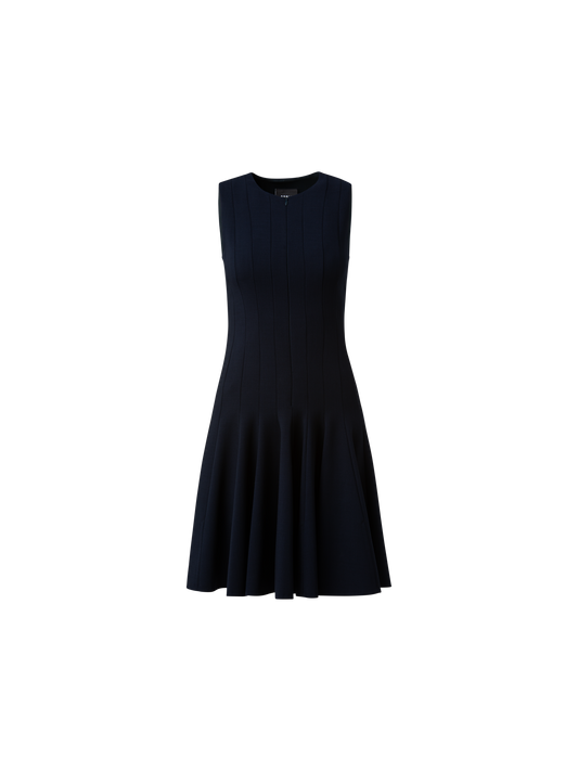 Designer Wool Double-Face Dress with Skaters Pleats - navy - blue