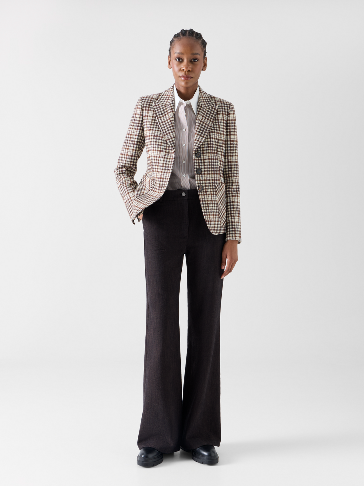 Designer Fitted Jacket in Check Wool Blend Tweed - multicolor - brown #editorial