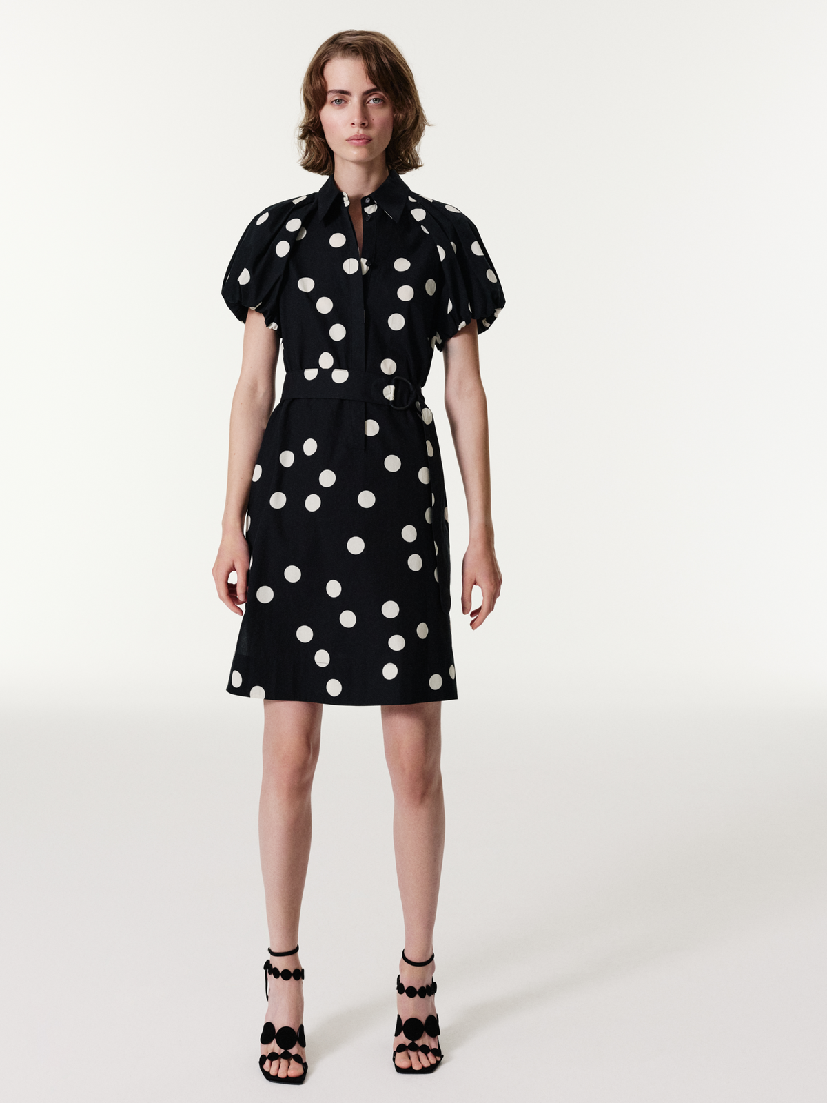 Polka Dot Cotton Shirt Dress with Puff Sleeves – Akris Inc