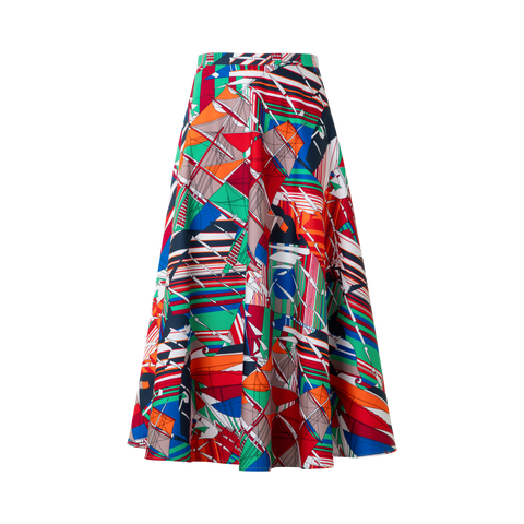 Flared Cotton Midi Skirt with Sea Clipper Print