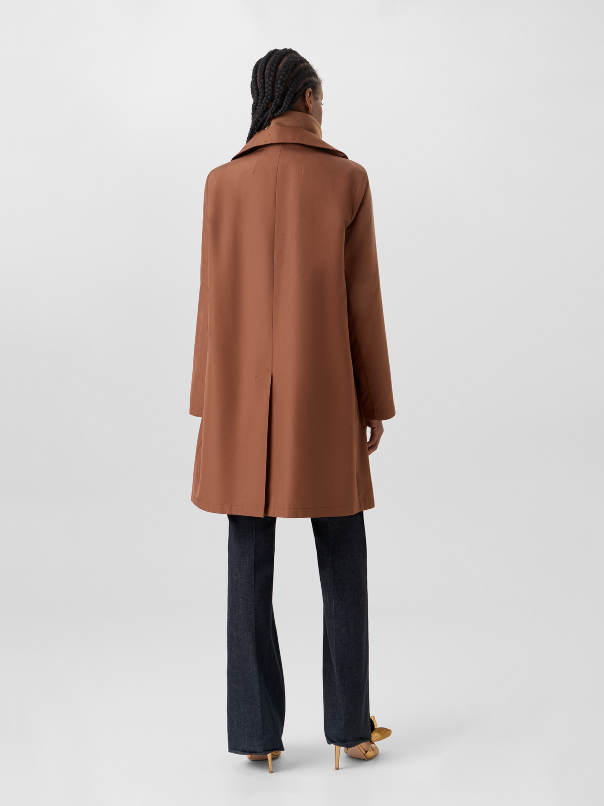 Designer Two-in-One Silk Taffeta Coat with Cashmere Inner - brown 