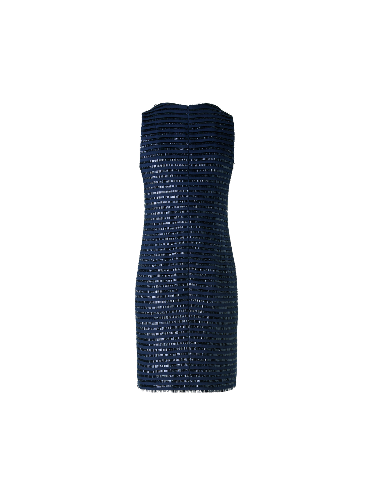Designer Sheath Dress in Lamé Fringes Embroidery on Wool - navy - blue