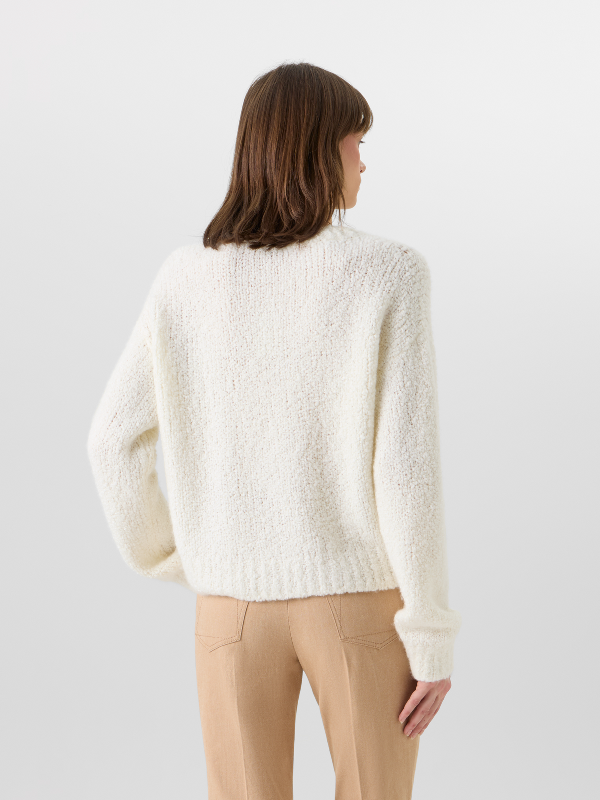Designer Long-Sleeve Cashmere-Silk Bouclé Knit Sweater - ecru #editorial