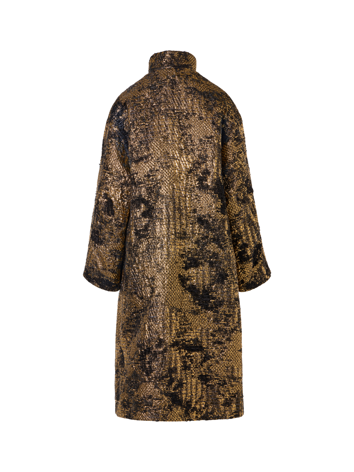 Designer Oversize Fragmented Jacquard Coat in Techno Lamé - black - multicolor - gold