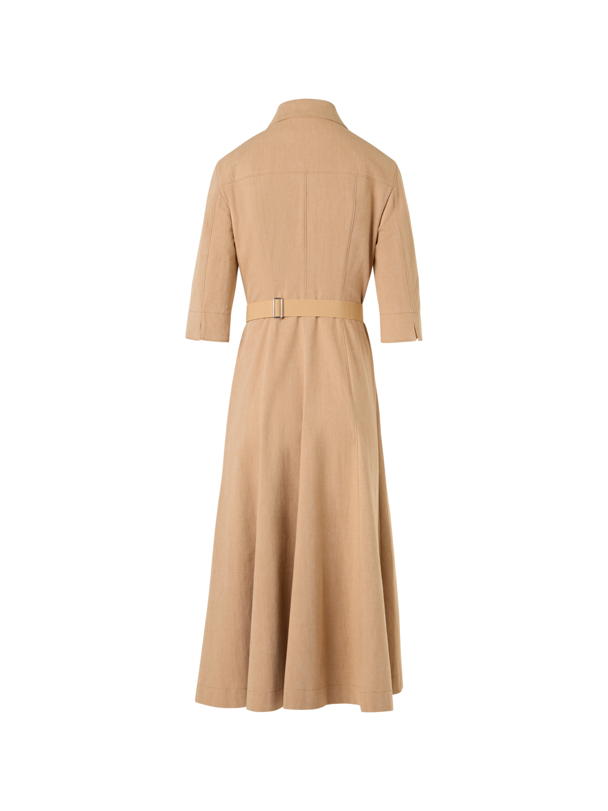 Designer A-Line Cotton-Denim Stretch Midi Dress - beige