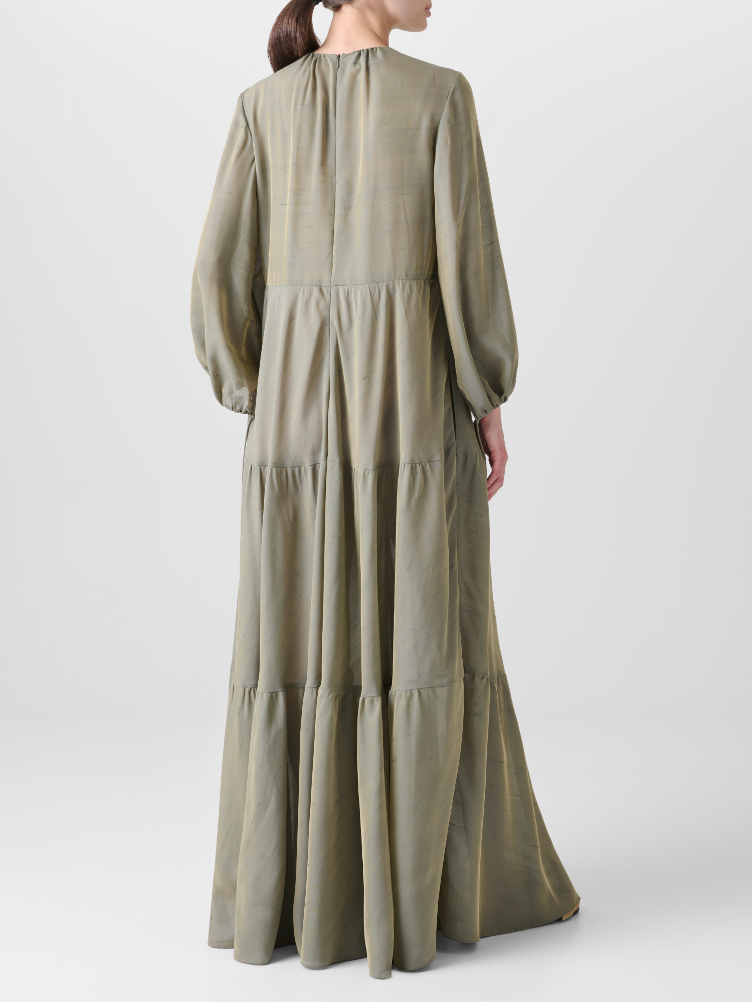 Designer Boho Midi Dress - neutral - green 