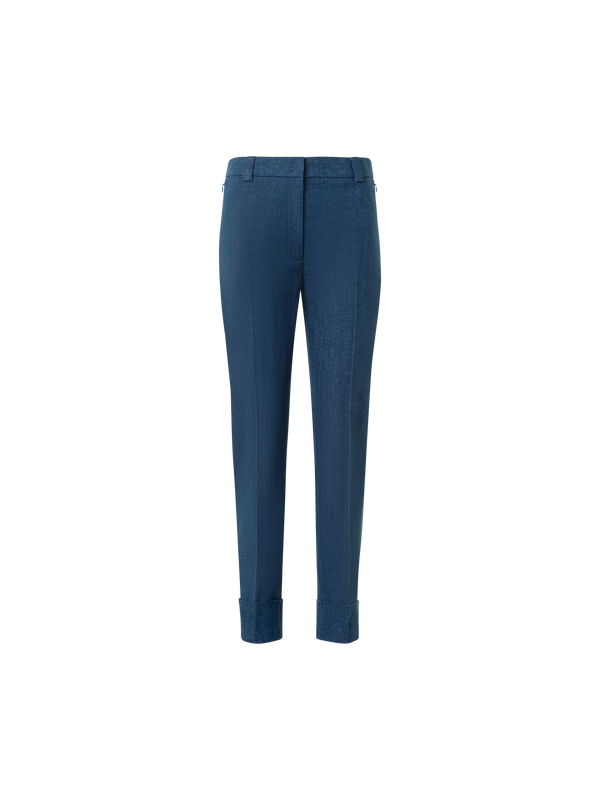 Designer Cropped Tapered Stretch Cotton Denim Pants - blue