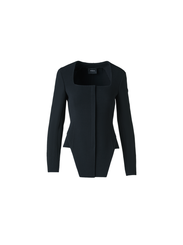 Designer Fitted Trapezoidal Wool Double-Face Jacket - black - neutral