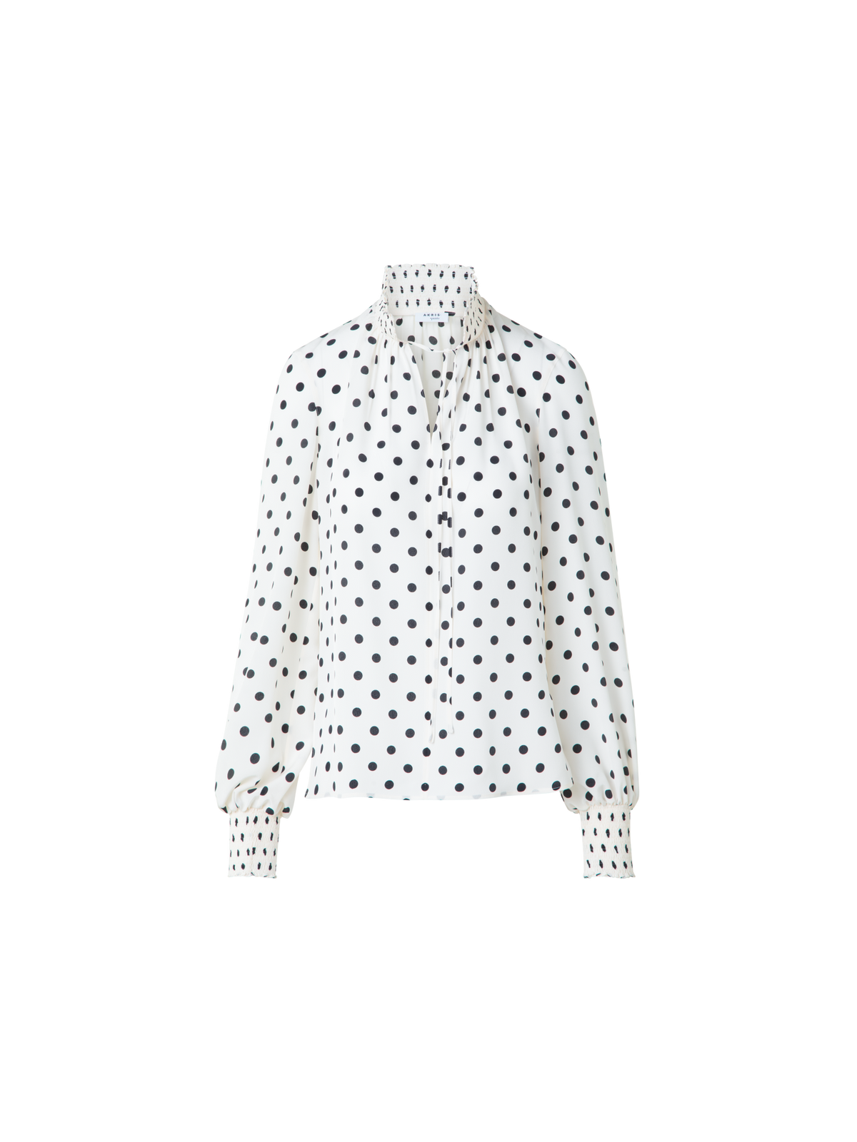 Designer Silk Boho Blouse with Polka Dots - neutral - multicolor - ecru - white