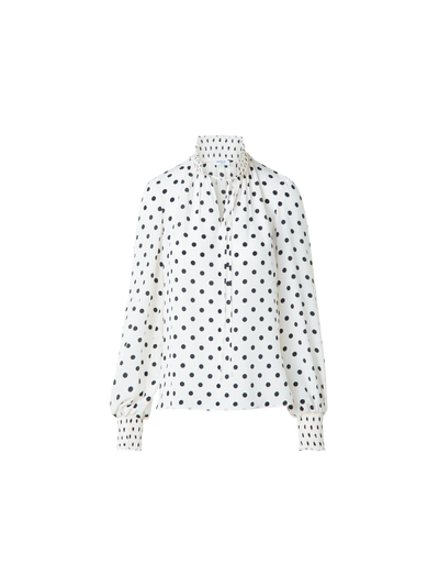 Designer Silk Boho Blouse with Polka Dots - neutral - multicolor - ecru - white