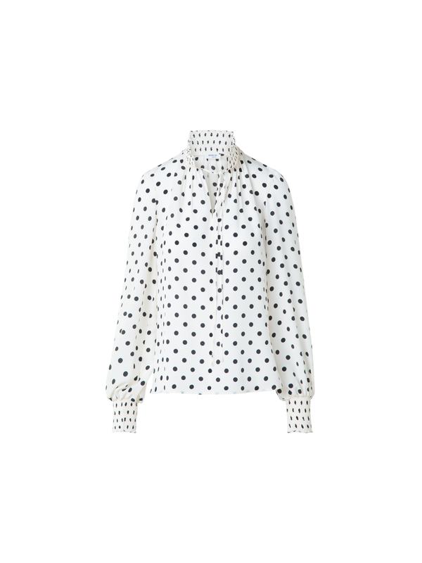 Designer Silk Boho Blouse with Polka Dots - neutral - multicolor - ecru - white
