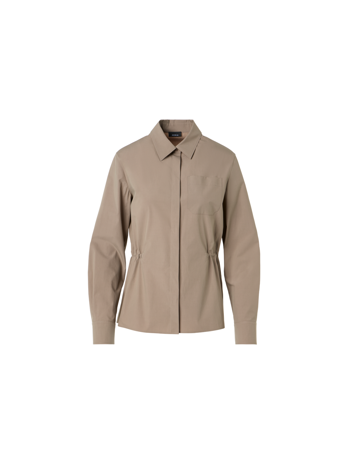Designer Cotton Poplin Shirt with Waist Drawstring - beige