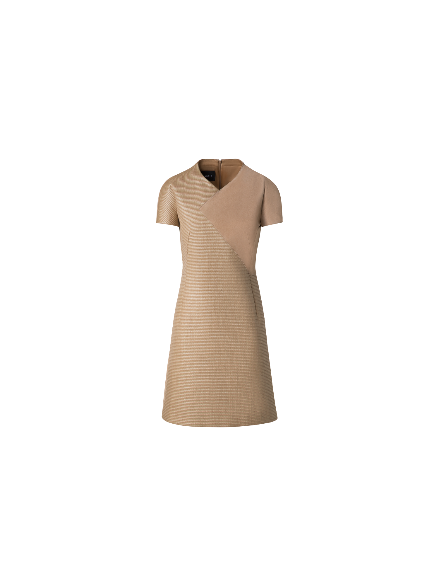 Designer Soft Cotton Raffia and Suede Leather Dress - beige