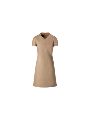 Designer Soft Cotton Raffia and Suede Leather Dress - beige