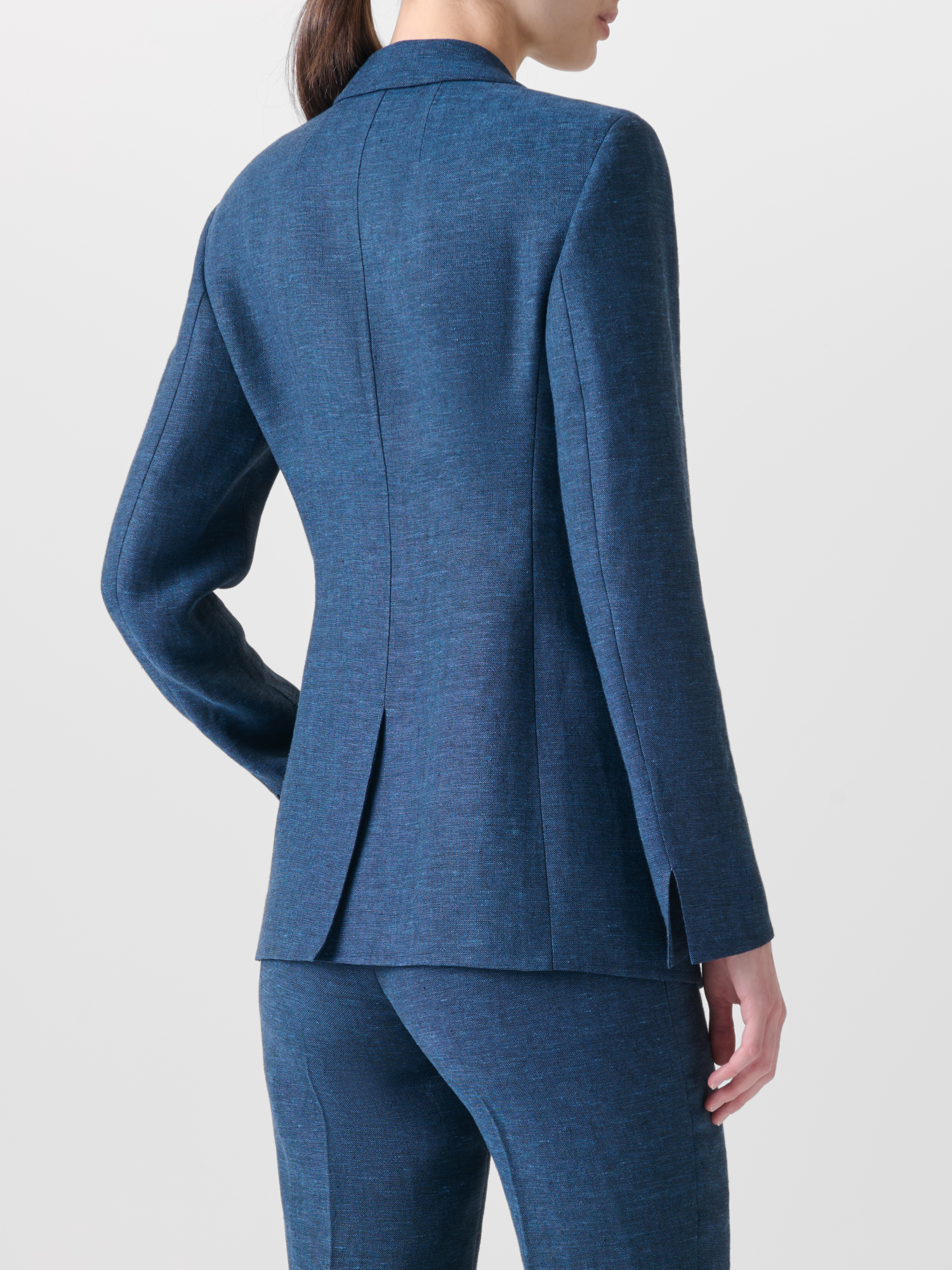 Designer Long Blazer in Linen Double-Face - blue 