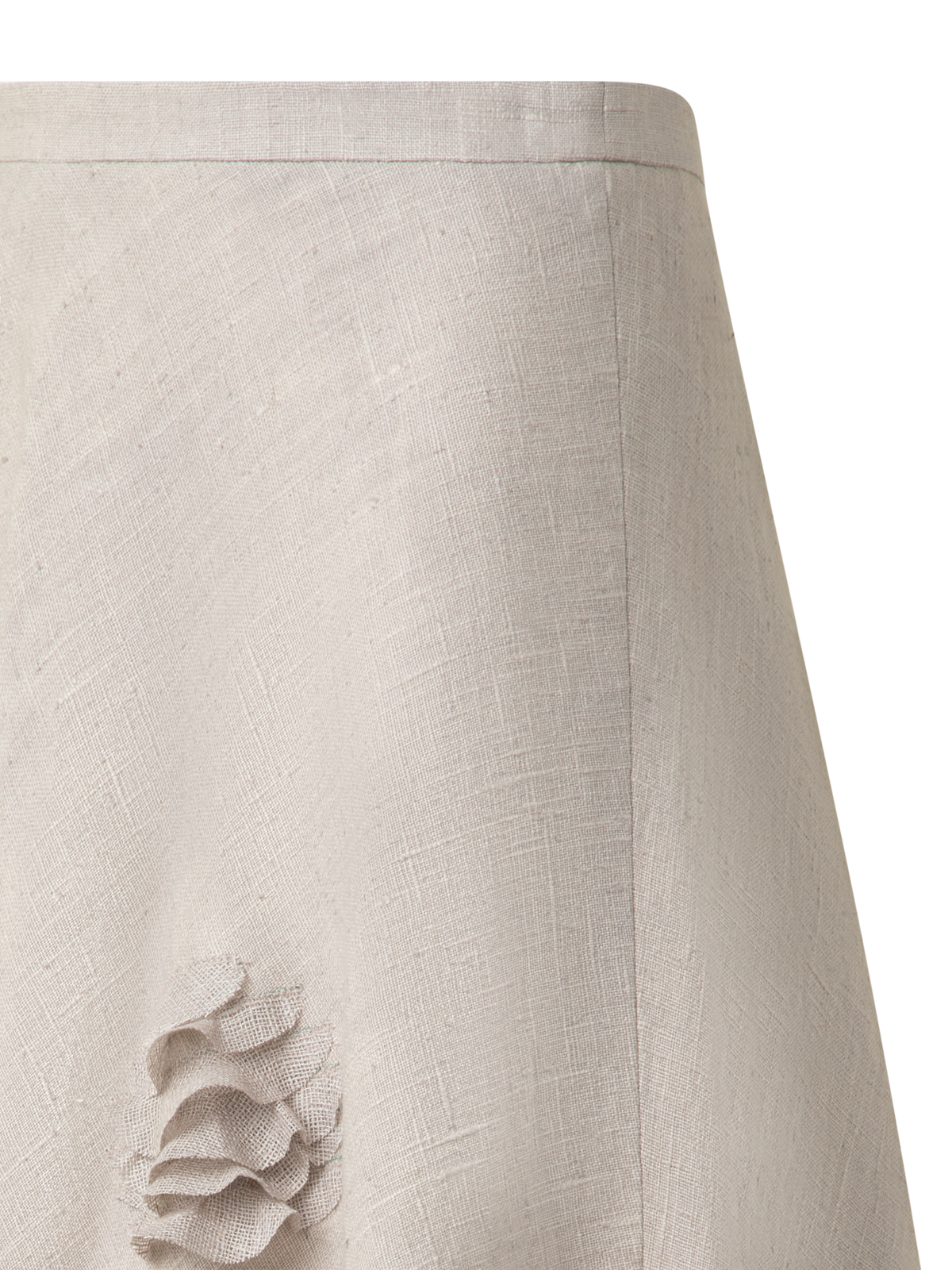 Designer Linen Midi Skirt with 3D Carnation Detail - neutral - pastel - beige