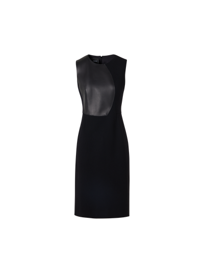 Designer Sleeveless Wool-Crêpe Double-Face Sheath Dress - black