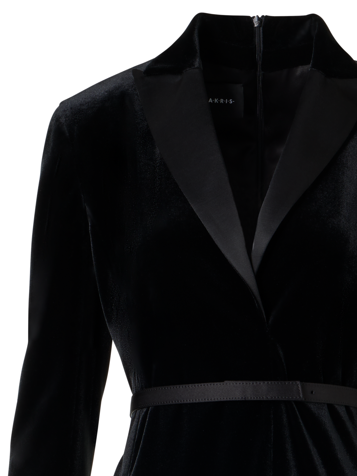 Designer Velvet Midi Dress with Satin Lapel - black