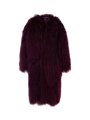 Designer Oversized Longhair Lamb Shearling Coat - red - purple