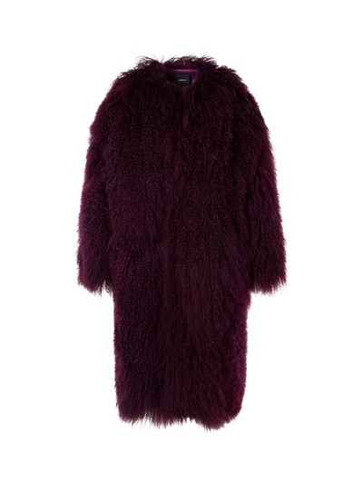 Designer Oversized Longhair Lamb Shearling Coat - red - purple