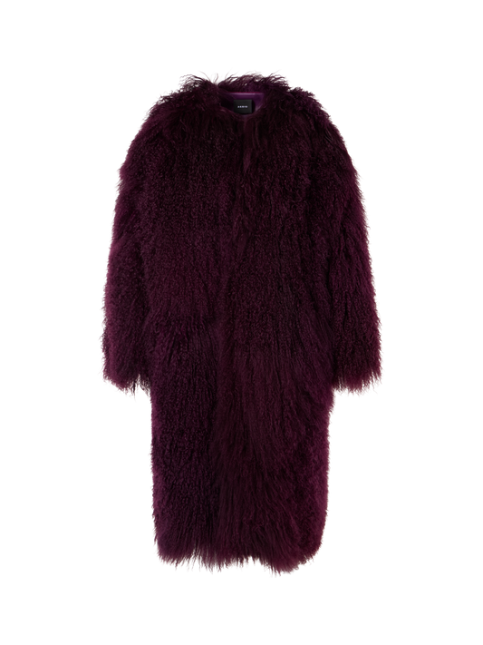 Designer Oversized Longhair Lamb Shearling Coat - red - purple