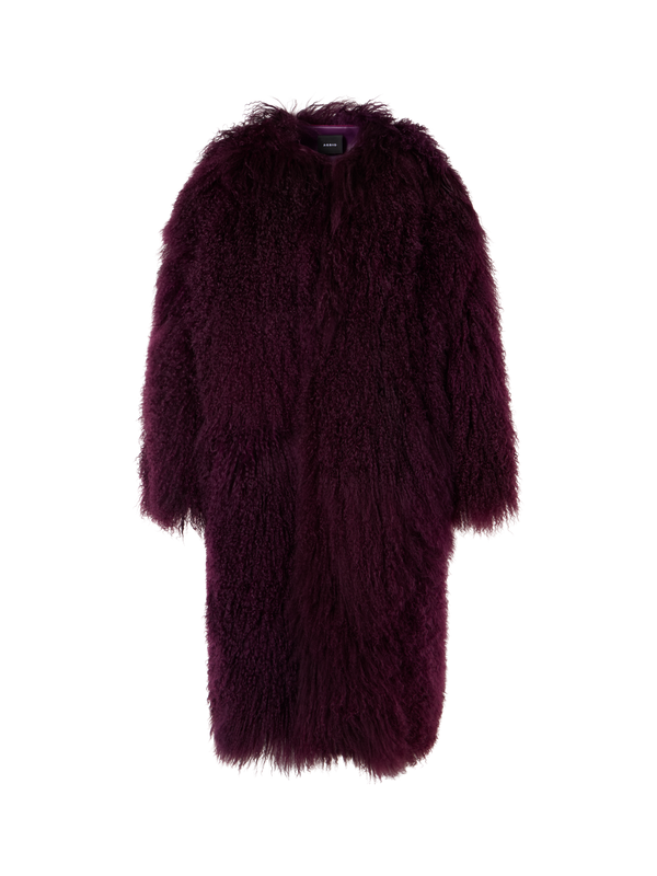 Designer Oversized Longhair Lamb Shearling Coat - red - purple