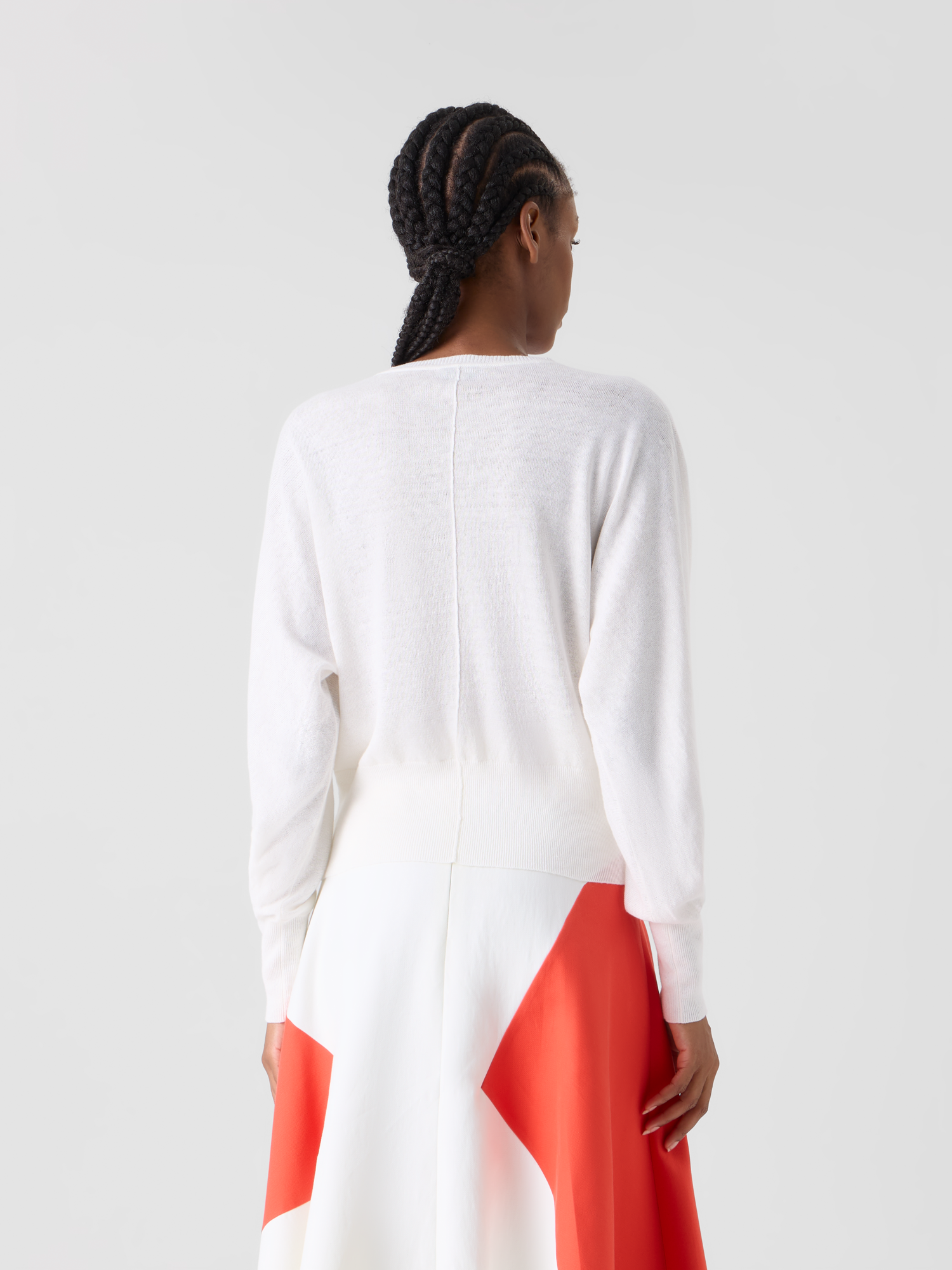 Designer Oversize Linen Cotton Sweater with Polygon Intarsia - multicolor