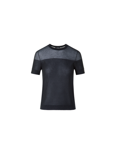 Designer Cotton Knit T-Shirt with Sheer Net Lurex - black - neutral