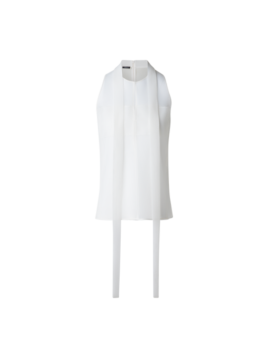 Designer Sleeveless Tie Neck Blouse in Techno Grid - neutral - white
