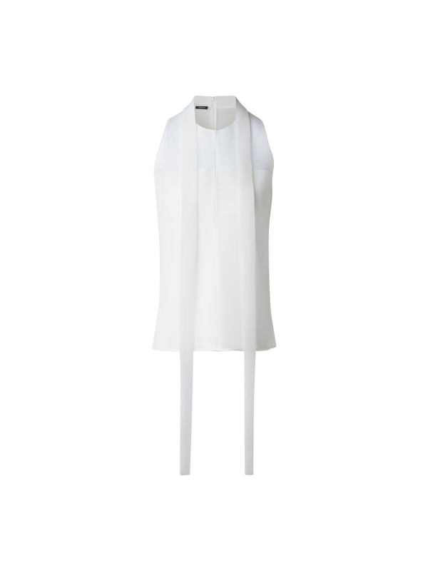 Designer Sleeveless Tie Neck Blouse in Techno Grid - neutral - white