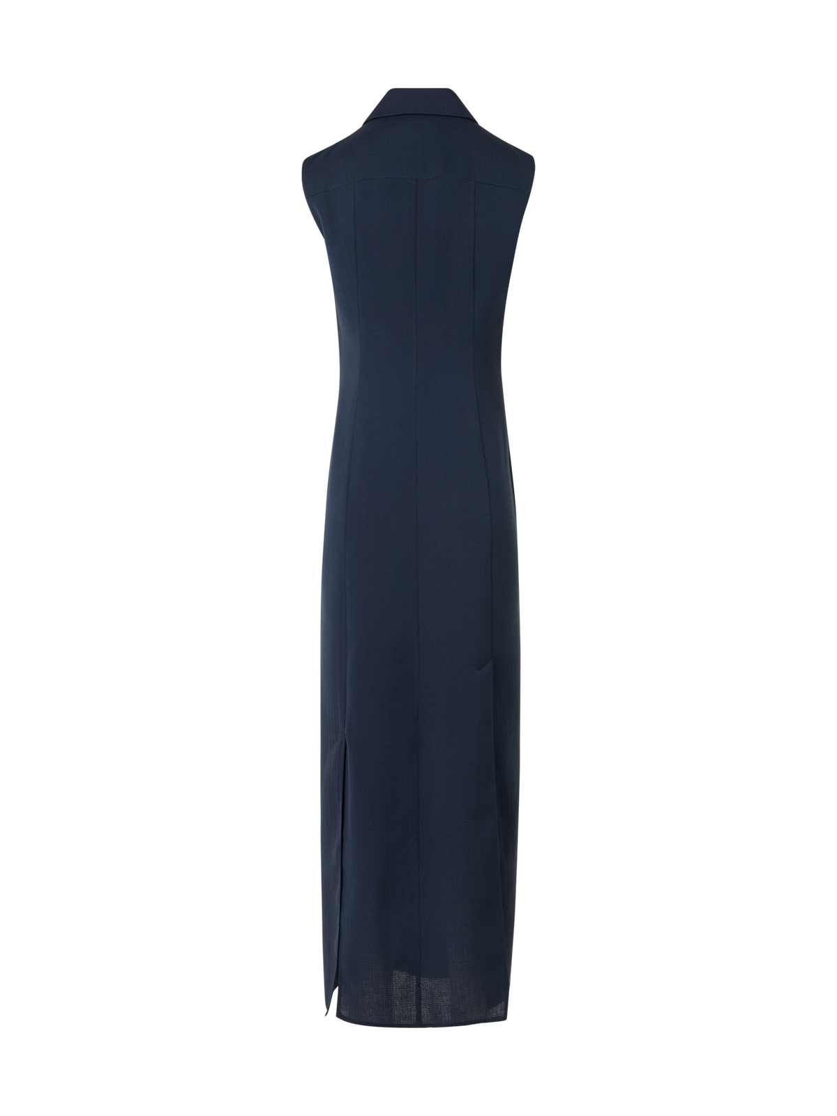 Designer Sleeveless Structured Cotton-Silk Double-Face Midi Shirt Dress - blue