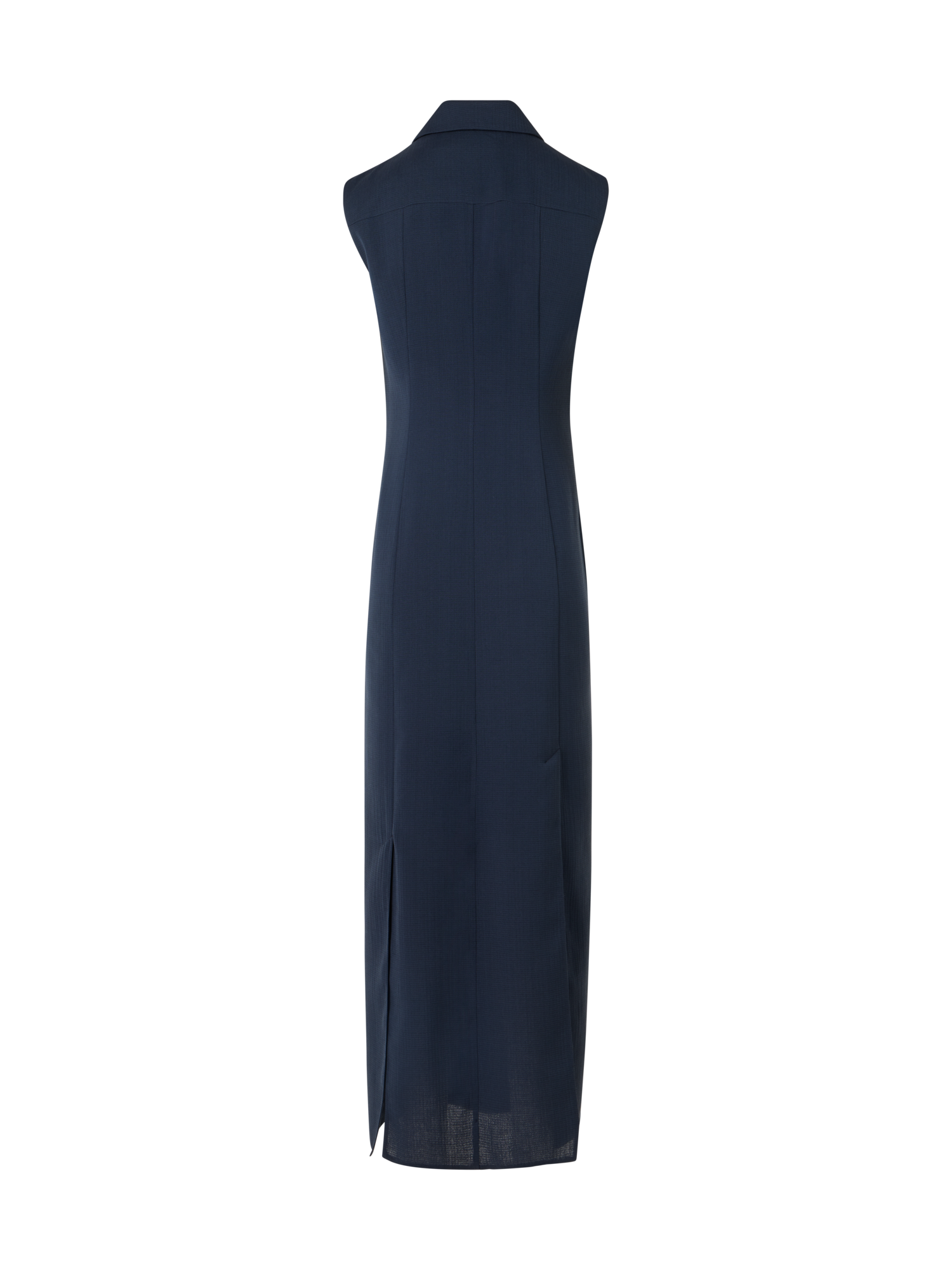 Designer Sleeveless Structured Cotton-Silk Double-Face Midi Shirt Dress - blue