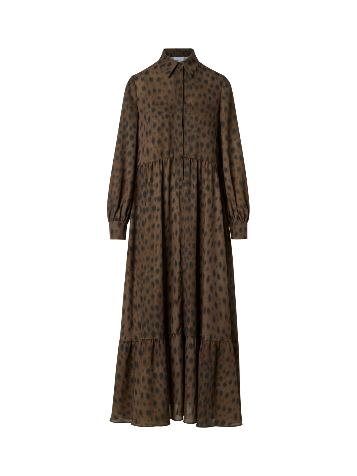 Designer Boho Midi Shirt Dress in Leopard Print - neutral - brown