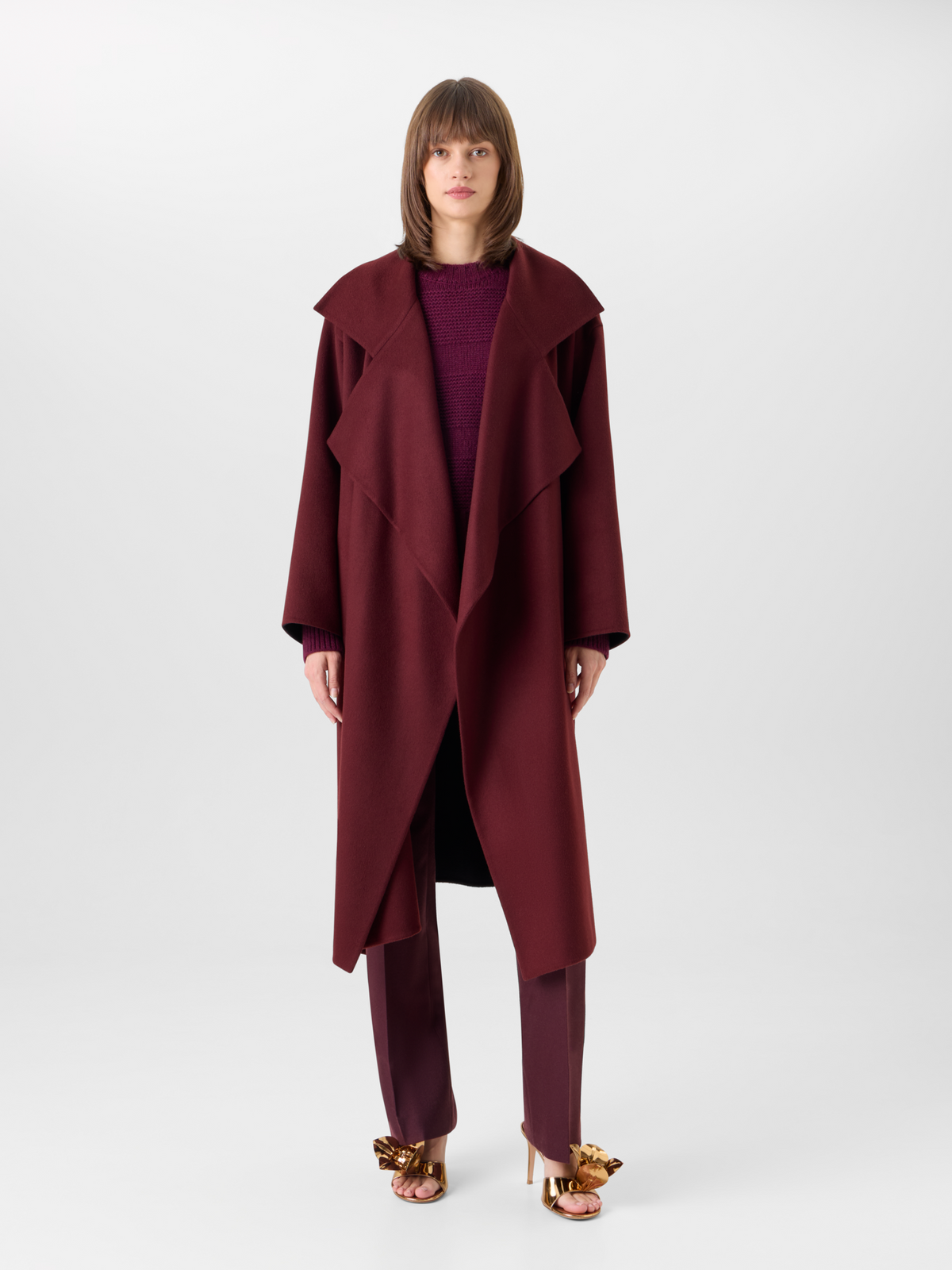 Designer Cashmere Double-Face Wrap Coat - red 