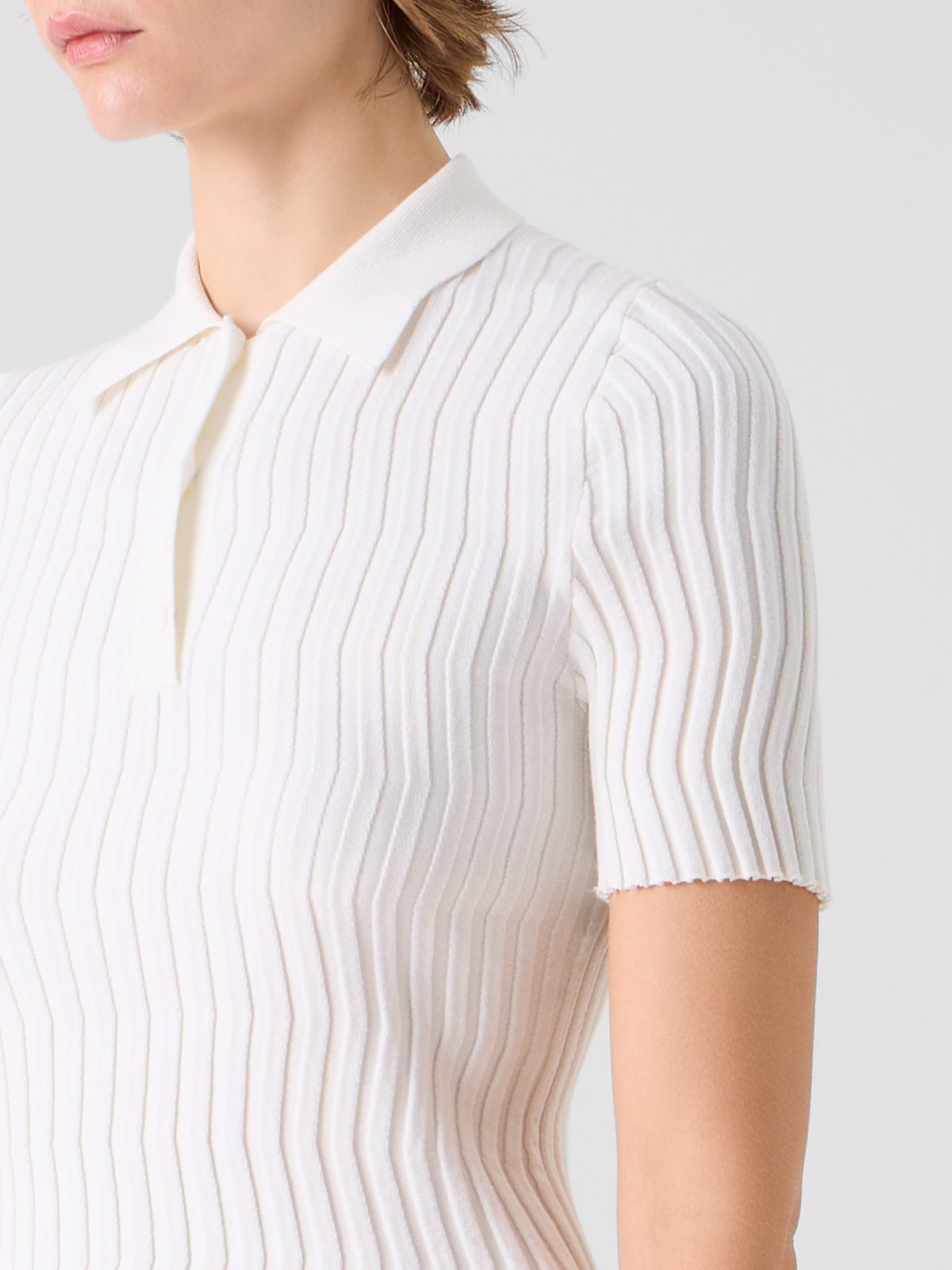 Designer Fitted Stretch Cotton Silk Knit Polo - ecru #editorial