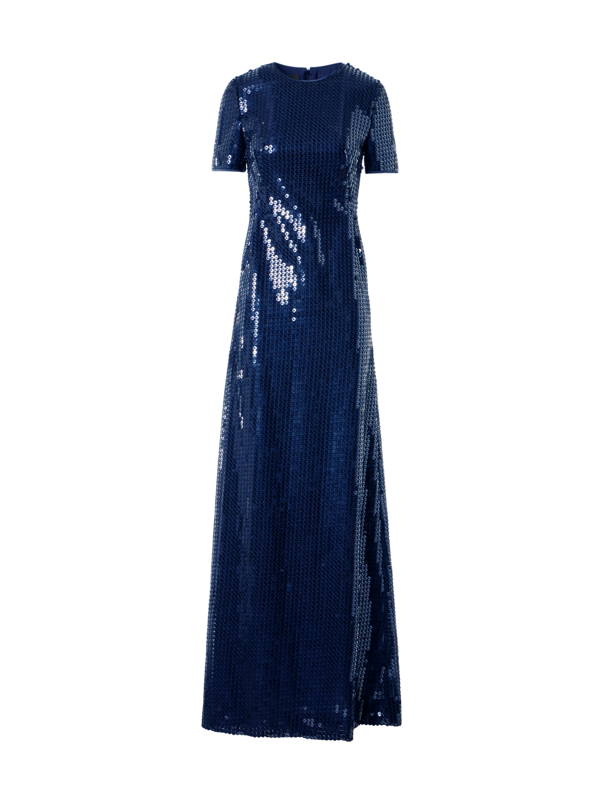 Designer Corded Sequins on Chiffon Evening Gown - navy