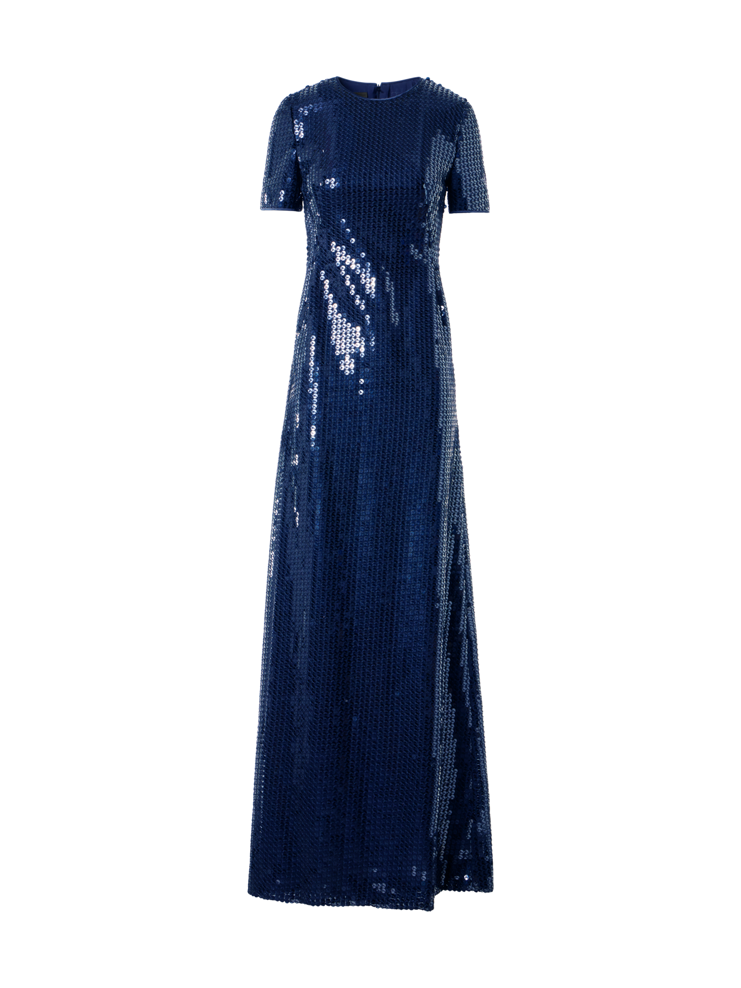 Designer Corded Sequins on Chiffon Evening Gown - navy