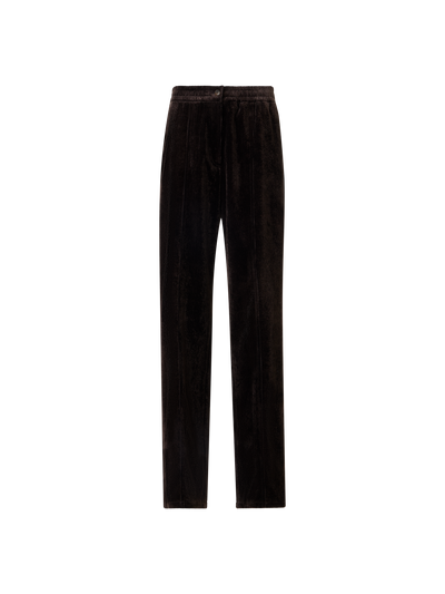 Designer Pants with Elastic Waist in Viscose Corduroy - brown