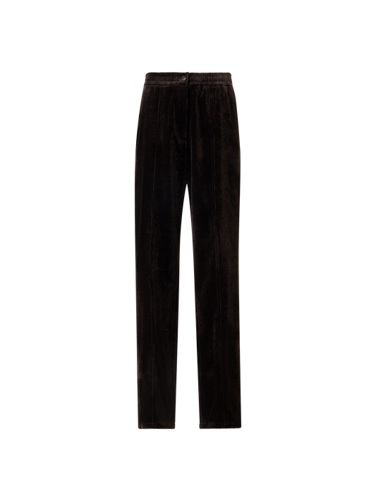 Designer Pants with Elastic Waist in Viscose Corduroy - brown